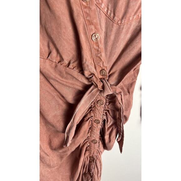 YFB Midi Western Shirtdress‎ Ruched Tencel Pink Young Fabulous Broke Sz XS - Picture 5 of 9